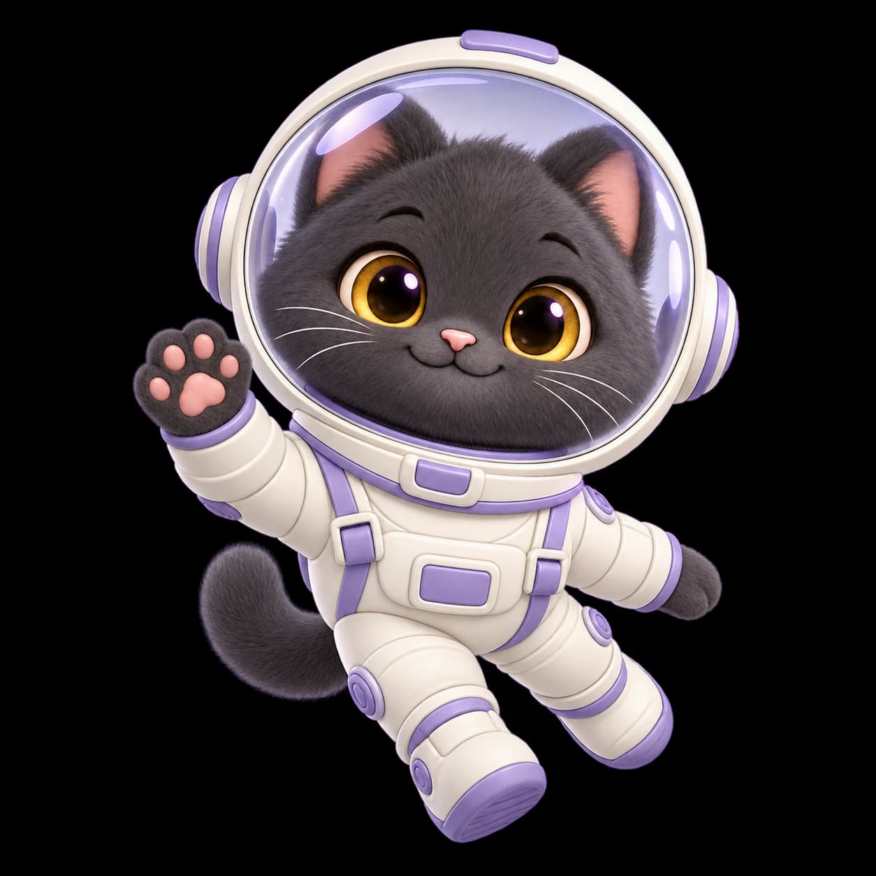 보라색 우주복을 입고 손을 흔드는 PlanHalo 아스트로캣